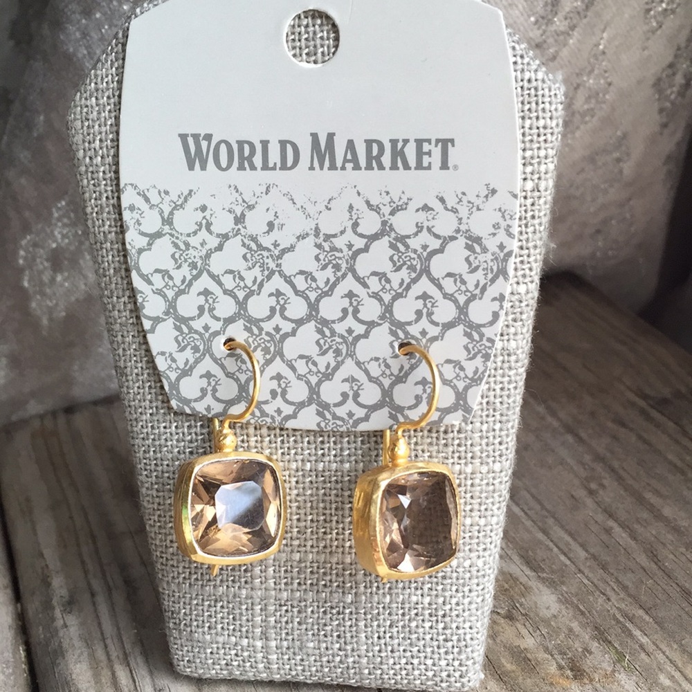 Brushed gold and smokey topaz earrings NWT